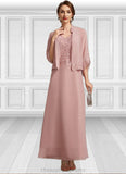 Genesis A-Line V-neck Ankle-Length Chiffon Lace Mother of the Bride Dress With Beading Sequins STI126P0014784