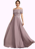 Adalyn A-Line Off-the-Shoulder Floor-Length Chiffon Lace Mother of the Bride Dress With Beading Sequins STI126P0014785