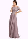 Adalyn A-Line Off-the-Shoulder Floor-Length Chiffon Lace Mother of the Bride Dress With Beading Sequins STI126P0014785