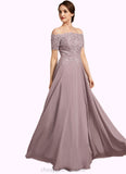 Adalyn A-Line Off-the-Shoulder Floor-Length Chiffon Lace Mother of the Bride Dress With Beading Sequins STI126P0014785