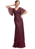 Paulina Trumpet/Mermaid V-neck Floor-Length Tulle Lace Mother of the Bride Dress With Beading Sequins STI126P0014786