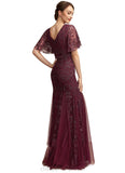 Paulina Trumpet/Mermaid V-neck Floor-Length Tulle Lace Mother of the Bride Dress With Beading Sequins STI126P0014786