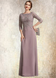 Jaylyn A-Line Scoop Neck Floor-Length Chiffon Lace Mother of the Bride Dress STI126P0014788