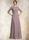 Jaylyn A-Line Scoop Neck Floor-Length Chiffon Lace Mother of the Bride Dress STI126P0014788