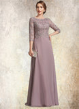 Jaylyn A-Line Scoop Neck Floor-Length Chiffon Lace Mother of the Bride Dress STI126P0014788