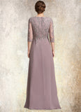 Jaylyn A-Line Scoop Neck Floor-Length Chiffon Lace Mother of the Bride Dress STI126P0014788