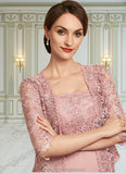 Alexa A-Line Square Neckline Tea-Length Chiffon Lace Mother of the Bride Dress With Beading Sequins STI126P0014789