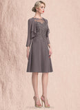 Bethany A-Line Scoop Neck Knee-Length Chiffon Lace Mother of the Bride Dress STI126P0014790