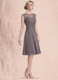 Bethany A-Line Scoop Neck Knee-Length Chiffon Lace Mother of the Bride Dress STI126P0014790