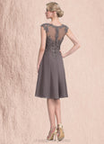 Bethany A-Line Scoop Neck Knee-Length Chiffon Lace Mother of the Bride Dress STI126P0014790