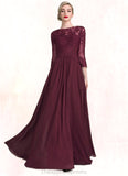 Emery A-Line Scoop Neck Floor-Length Chiffon Lace Mother of the Bride Dress With Ruffle Beading Sequins STI126P0014792