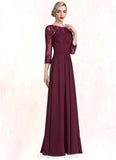 Emery A-Line Scoop Neck Floor-Length Chiffon Lace Mother of the Bride Dress With Ruffle Beading Sequins STI126P0014792