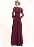 Emery A-Line Scoop Neck Floor-Length Chiffon Lace Mother of the Bride Dress With Ruffle Beading Sequins STI126P0014792