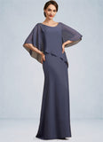 Everly A-Line Scoop Neck Floor-Length Chiffon Mother of the Bride Dress With Beading STI126P0014793