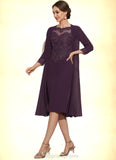 Liana Sheath/Column Scoop Neck Knee-Length Chiffon Lace Mother of the Bride Dress With Beading STI126P0014794