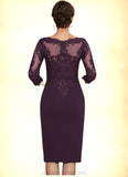 Liana Sheath/Column Scoop Neck Knee-Length Chiffon Lace Mother of the Bride Dress With Beading STI126P0014794