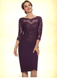 Liana Sheath/Column Scoop Neck Knee-Length Chiffon Lace Mother of the Bride Dress With Beading STI126P0014794