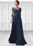 Essence A-Line Scoop Neck Floor-Length Chiffon Lace Mother of the Bride Dress With Beading Sequins STI126P0014795