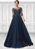 Essence A-Line Scoop Neck Floor-Length Chiffon Lace Mother of the Bride Dress With Beading Sequins STI126P0014795