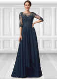 Essence A-Line Scoop Neck Floor-Length Chiffon Lace Mother of the Bride Dress With Beading Sequins STI126P0014795