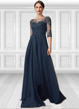 Essence A-Line Scoop Neck Floor-Length Chiffon Lace Mother of the Bride Dress With Beading Sequins STI126P0014795