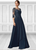 Essence A-Line Scoop Neck Floor-Length Chiffon Lace Mother of the Bride Dress With Beading Sequins STI126P0014795