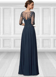 Essence A-Line Scoop Neck Floor-Length Chiffon Lace Mother of the Bride Dress With Beading Sequins STI126P0014795