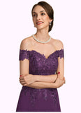 Athena A-Line Off-the-Shoulder Sweep Train Chiffon Lace Mother of the Bride Dress With Beading Sequins STI126P0014801