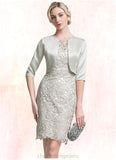 Chloe Sheath/Column Scoop Neck Knee-Length Lace Mother of the Bride Dress STI126P0014802