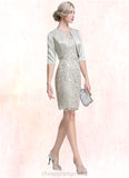 Chloe Sheath/Column Scoop Neck Knee-Length Lace Mother of the Bride Dress STI126P0014802