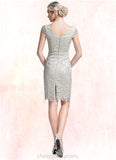 Chloe Sheath/Column Scoop Neck Knee-Length Lace Mother of the Bride Dress STI126P0014802