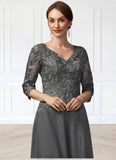 Arielle A-Line V-neck Asymmetrical Chiffon Lace Mother of the Bride Dress With Sequins STI126P0014803