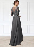 Arielle A-Line V-neck Asymmetrical Chiffon Lace Mother of the Bride Dress With Sequins STI126P0014803