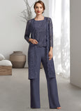 Hanna Jumpsuit/Pantsuit Scoop Neck Floor-Length Chiffon Lace Mother of the Bride Dress With Sequins STI126P0014805