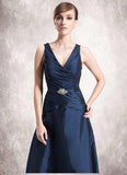 Maya A-Line V-neck Floor-Length Taffeta Mother of the Bride Dress With Ruffle Beading STI126P0014807