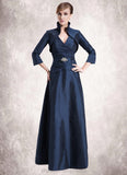 Maya A-Line V-neck Floor-Length Taffeta Mother of the Bride Dress With Ruffle Beading STI126P0014807