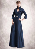 Maya A-Line V-neck Floor-Length Taffeta Mother of the Bride Dress With Ruffle Beading STI126P0014807