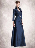 Maya A-Line V-neck Floor-Length Taffeta Mother of the Bride Dress With Ruffle Beading STI126P0014807