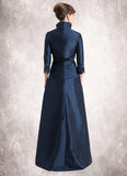 Maya A-Line V-neck Floor-Length Taffeta Mother of the Bride Dress With Ruffle Beading STI126P0014807