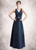 Maya A-Line V-neck Floor-Length Taffeta Mother of the Bride Dress With Ruffle Beading STI126P0014807