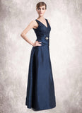 Maya A-Line V-neck Floor-Length Taffeta Mother of the Bride Dress With Ruffle Beading STI126P0014807