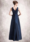 Maya A-Line V-neck Floor-Length Taffeta Mother of the Bride Dress With Ruffle Beading STI126P0014807