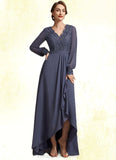 Ellie A-Line V-neck Asymmetrical Chiffon Lace Mother of the Bride Dress STI126P0014809