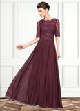 Violet A-Line Scoop Neck Floor-Length Chiffon Lace Mother of the Bride Dress With Beading Sequins STI126P0014810