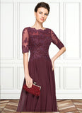 Violet A-Line Scoop Neck Floor-Length Chiffon Lace Mother of the Bride Dress With Beading Sequins STI126P0014810