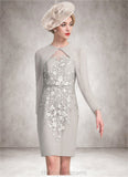 Bria Sheath/Column Scoop Neck Knee-Length Chiffon Lace Mother of the Bride Dress With Beading Sequins STI126P0014811