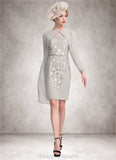 Bria Sheath/Column Scoop Neck Knee-Length Chiffon Lace Mother of the Bride Dress With Beading Sequins STI126P0014811