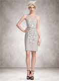 Bria Sheath/Column Scoop Neck Knee-Length Chiffon Lace Mother of the Bride Dress With Beading Sequins STI126P0014811