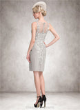 Bria Sheath/Column Scoop Neck Knee-Length Chiffon Lace Mother of the Bride Dress With Beading Sequins STI126P0014811