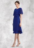 Everleigh A-Line Scoop Neck Knee-Length Chiffon Mother of the Bride Dress With Cascading Ruffles STI126P0014813